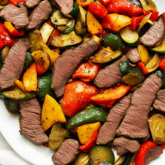 Pepper Steak With Roasted Vegetables